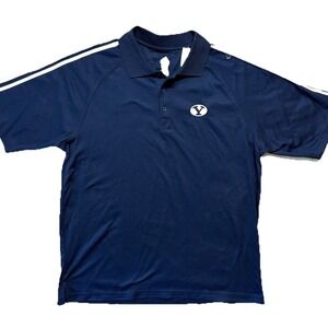 NWT Adidas BYU Cougars Polo Shirt Golf Stripes Performance Brigham Young Mens L